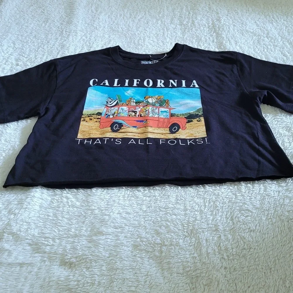 Looney Tunes "California That's All Folks!" Cropped Graphic Tee👕 - NWT - Picture 7 of 9